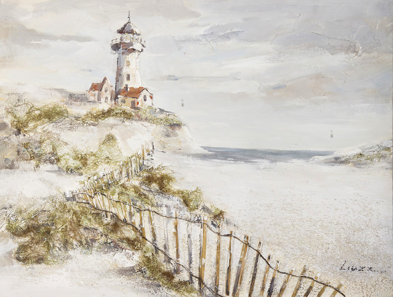 PXYW632 Wall décor art oil on canvas seascape lighthouse and wooden fence